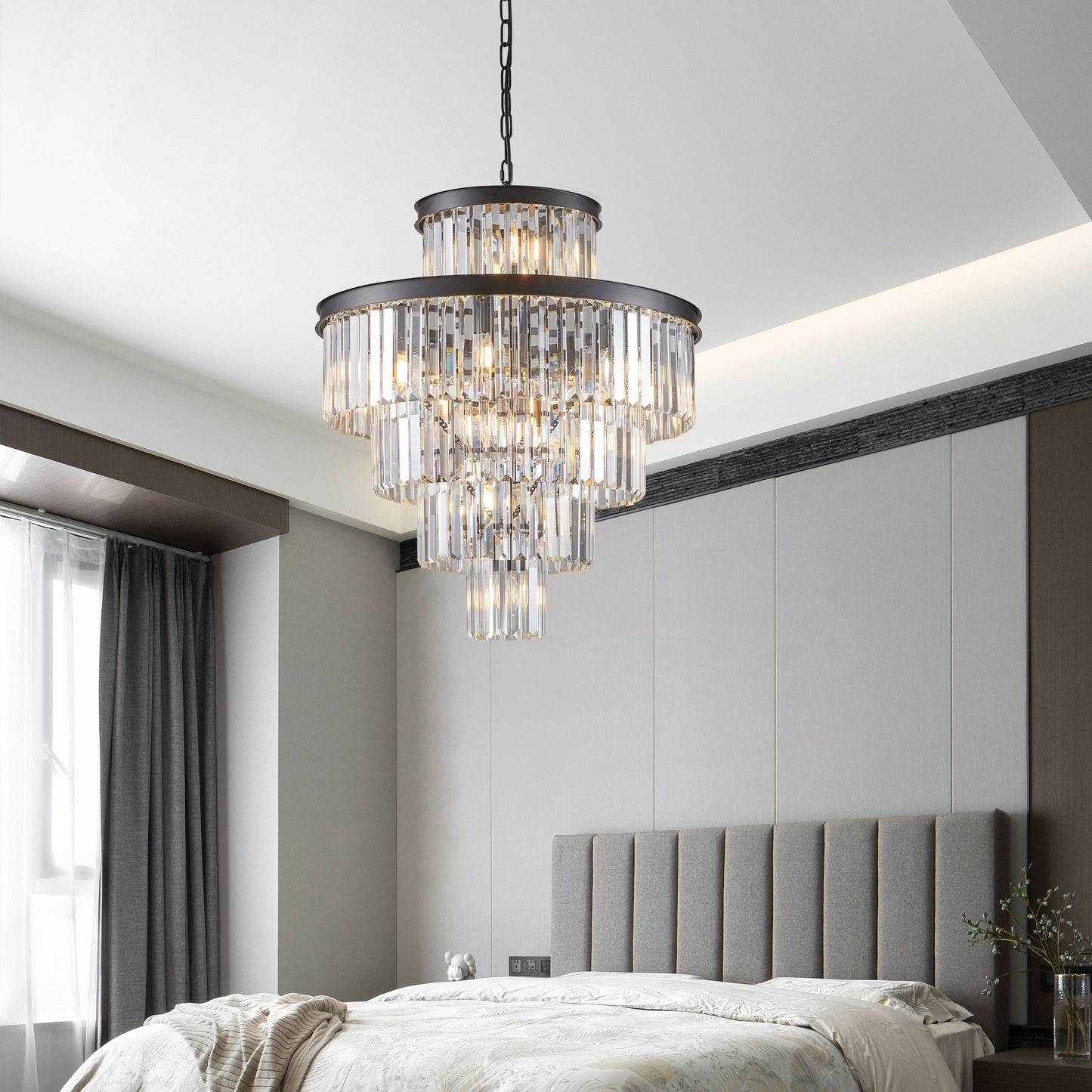 24" 5-Tier Black Crystal Chandelier, 15-Light - view 3