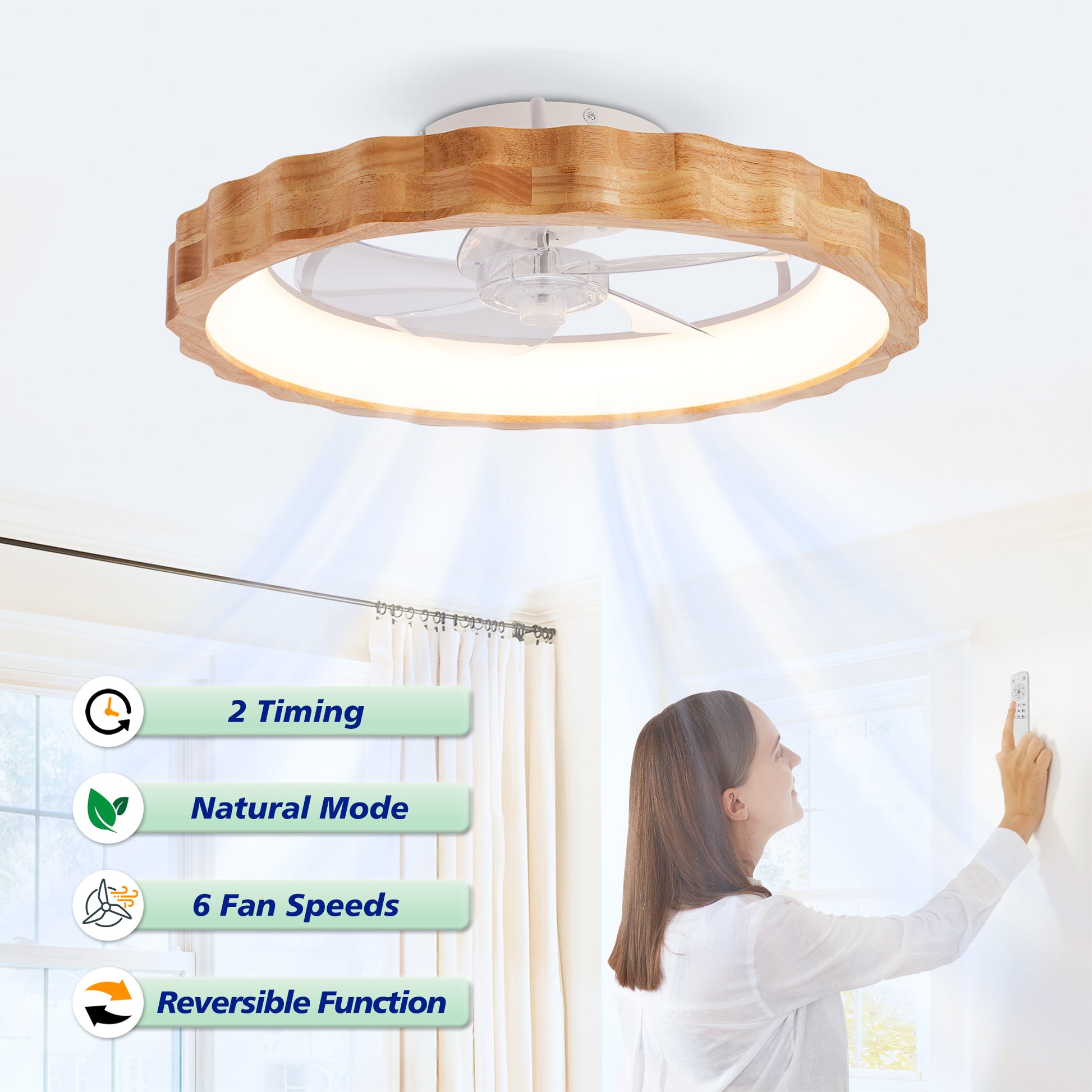 20" Plum Blossom Flush Mount Ceiling Fan with Dimmable LED - view 14