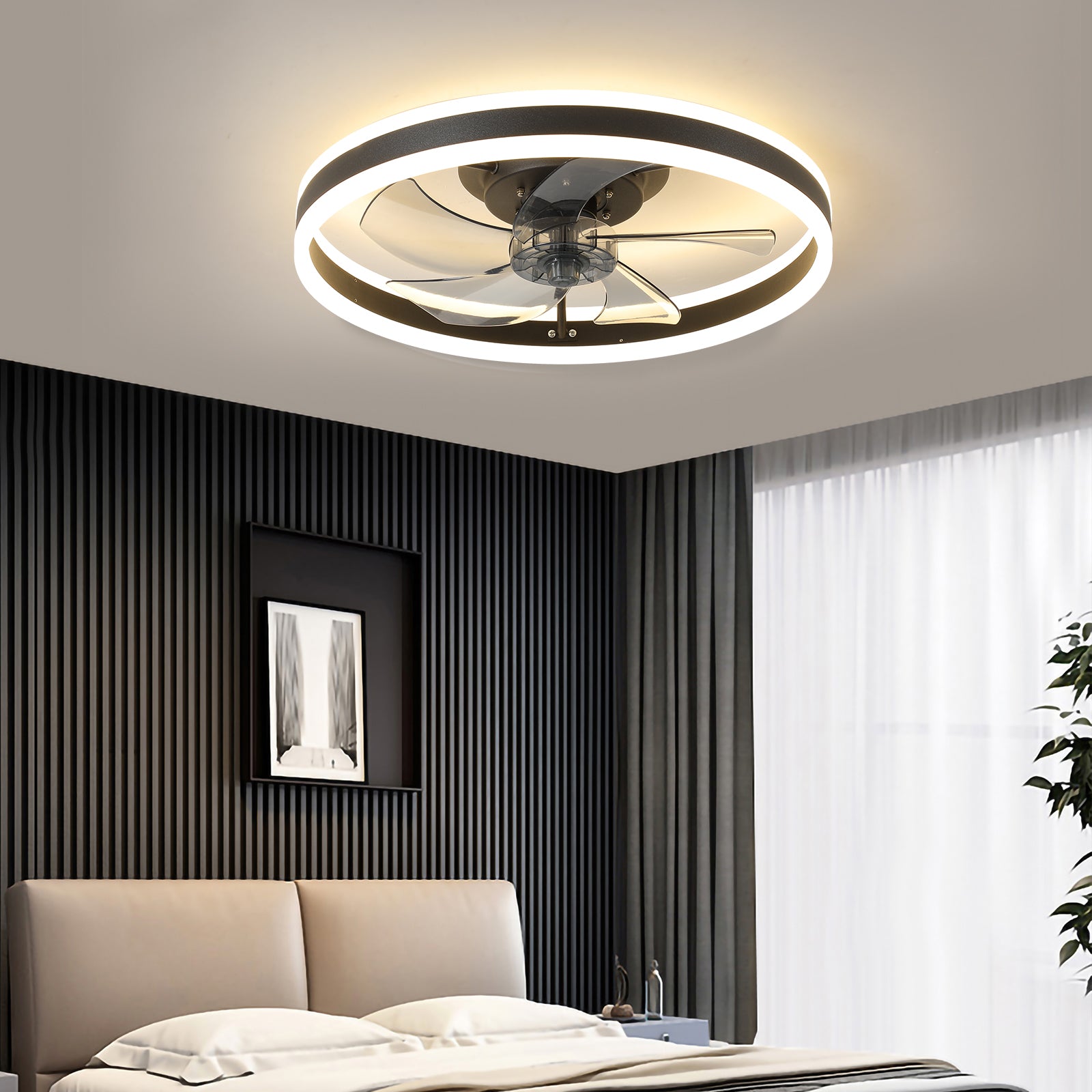 20" Flush Mount Ceiling Fan with Dimmable LED & Remote