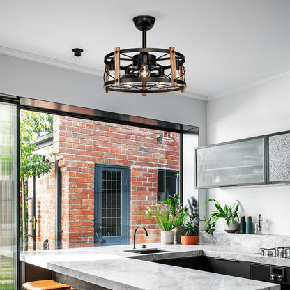 20" Matte Black Caged Chandelier Ceiling Fan with Remote - view 4