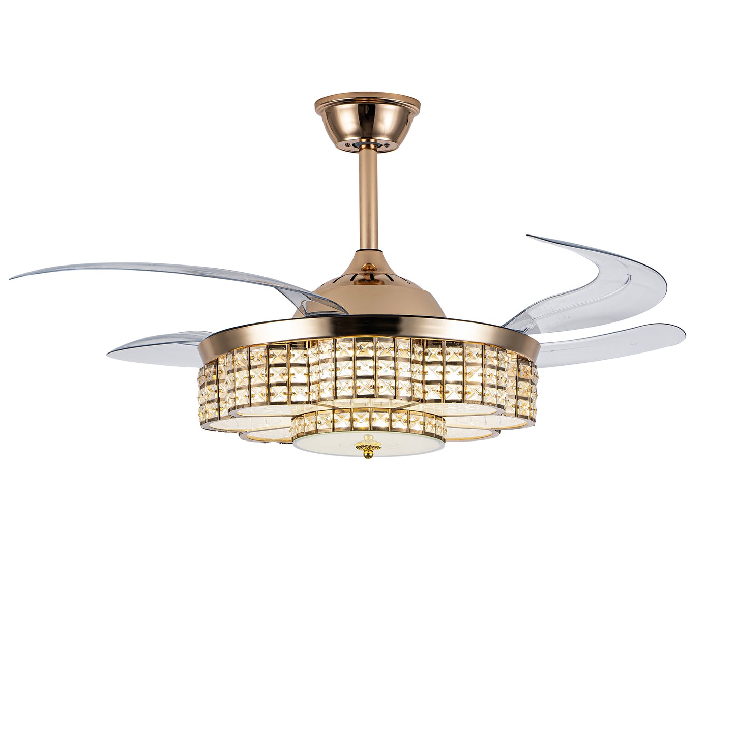 48" Gold Retractable Blade Ceiling Fan with Light & Remote - view 18