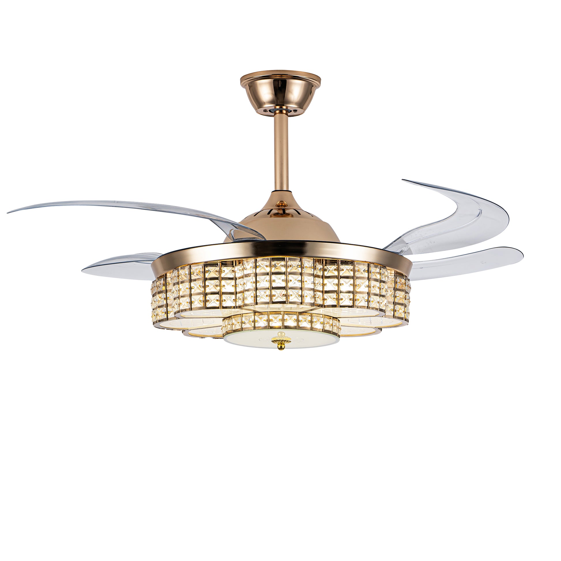 48" Gold Retractable Blade Ceiling Fan with Light & Remote - view 18