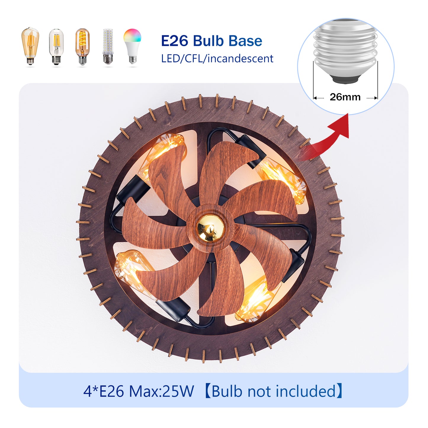 20" Wood Flush Mount Ceiling Fan with Remote - view 7