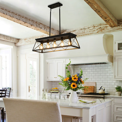 32" 5-Light Black Caged Industrial Chandelier