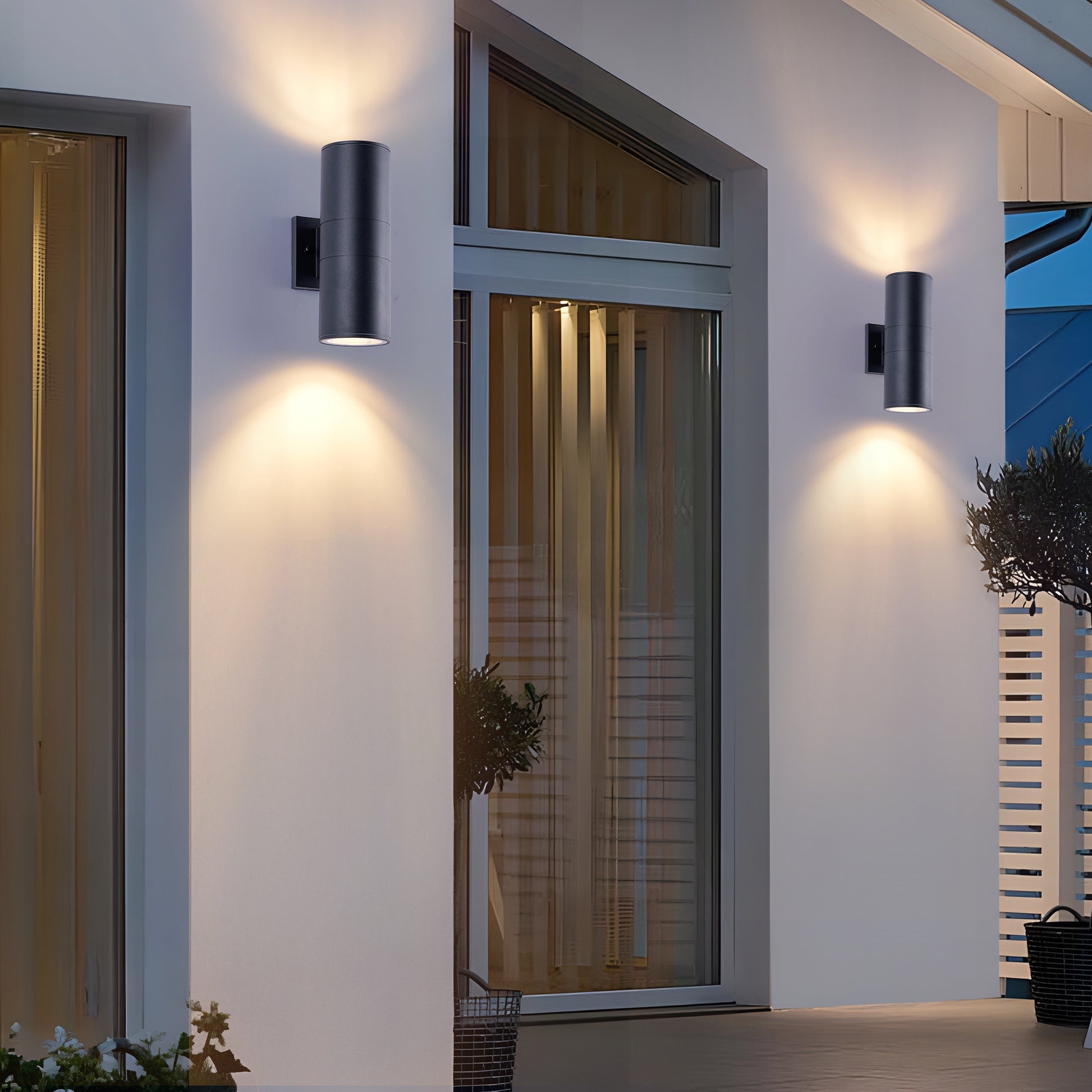 12" Matte Black Cylinder Outdoor Wall Sconce, Set of 2 - view 4