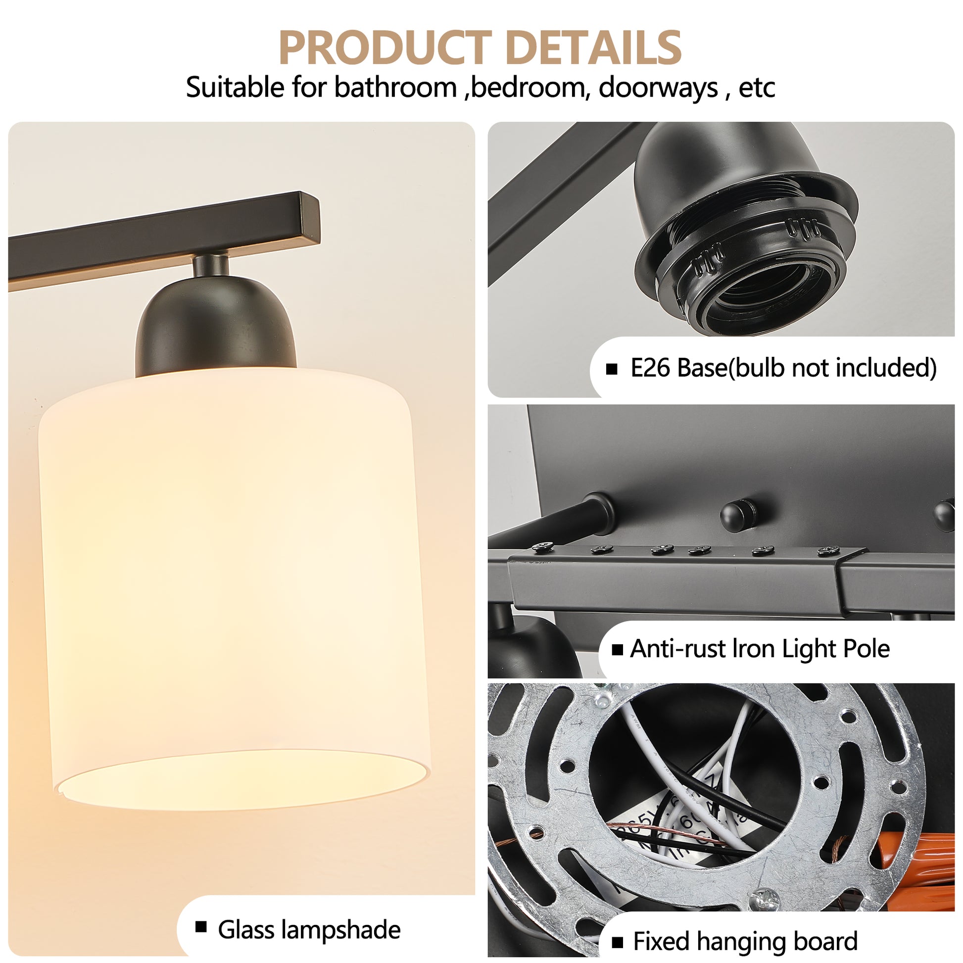 65.4" 10-Light Black Vanity Wall Light with White Glass - view 6