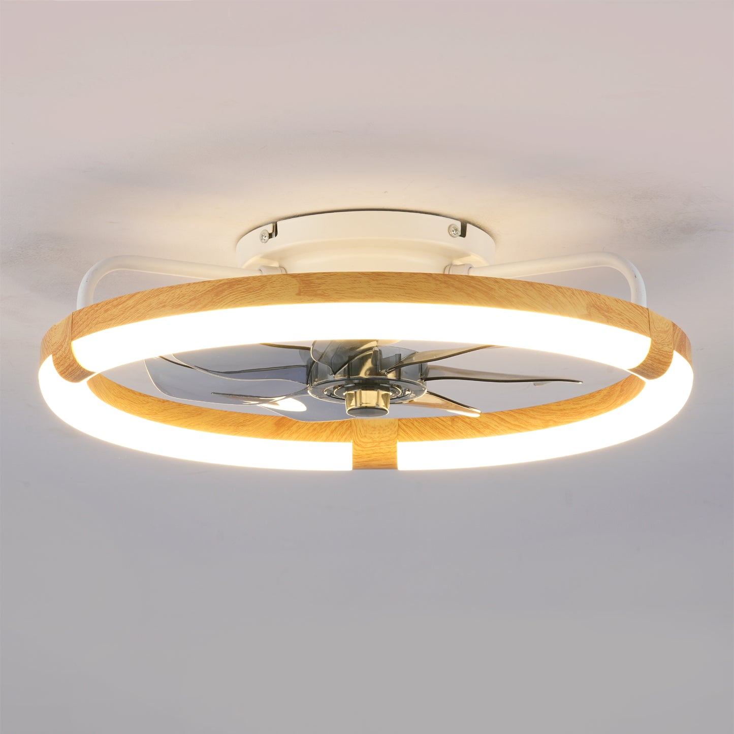 20" Matte White & Wood Ceiling Fan with Dimmable LED - view 17