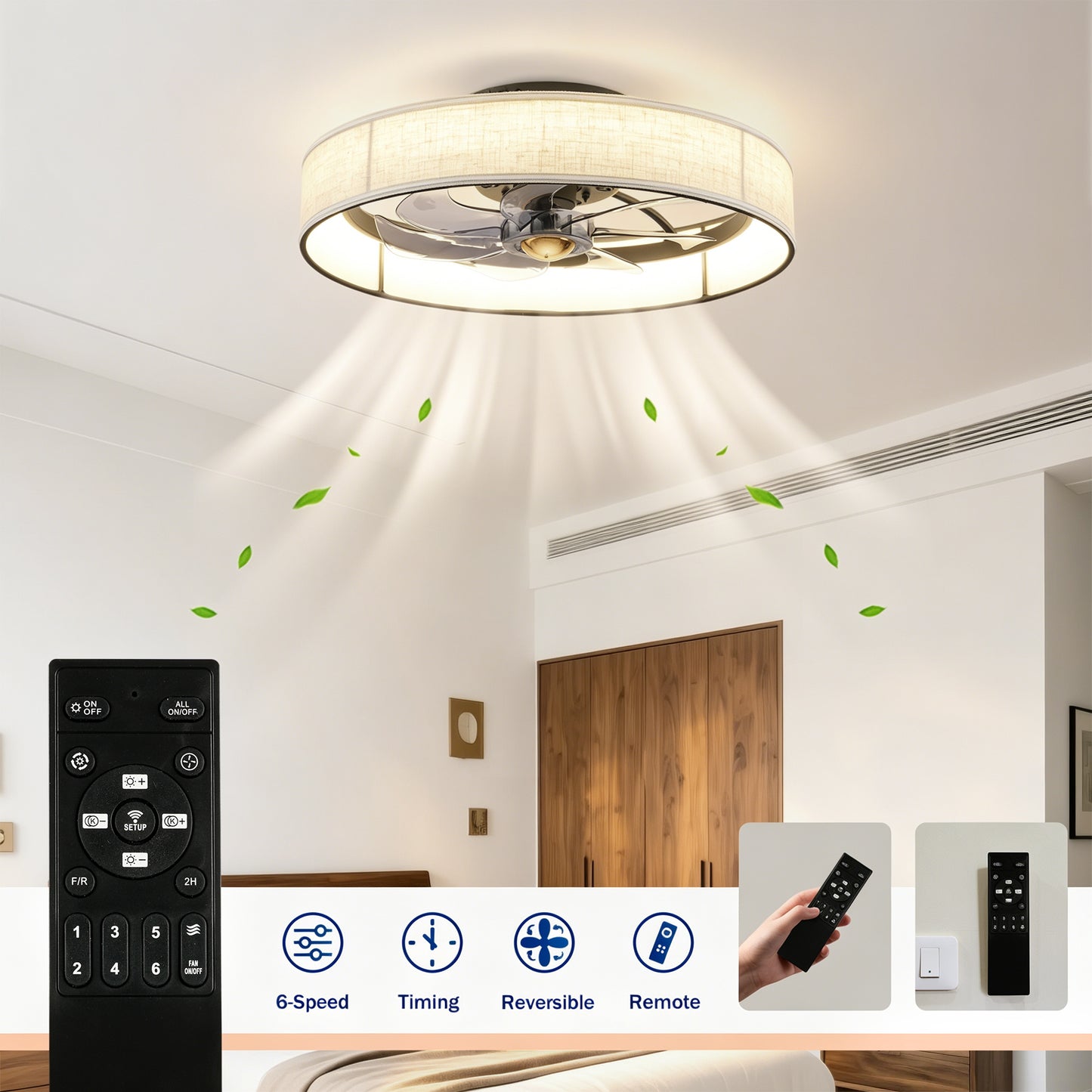 20" Matte Black Fabric Farmhouse Ceiling Fan with Remote - view 7