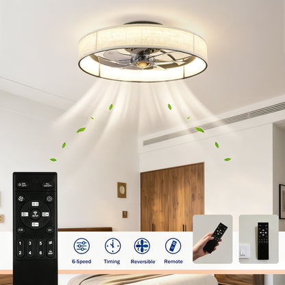 20" Matte Black Fabric Farmhouse Ceiling Fan with Remote - view 7