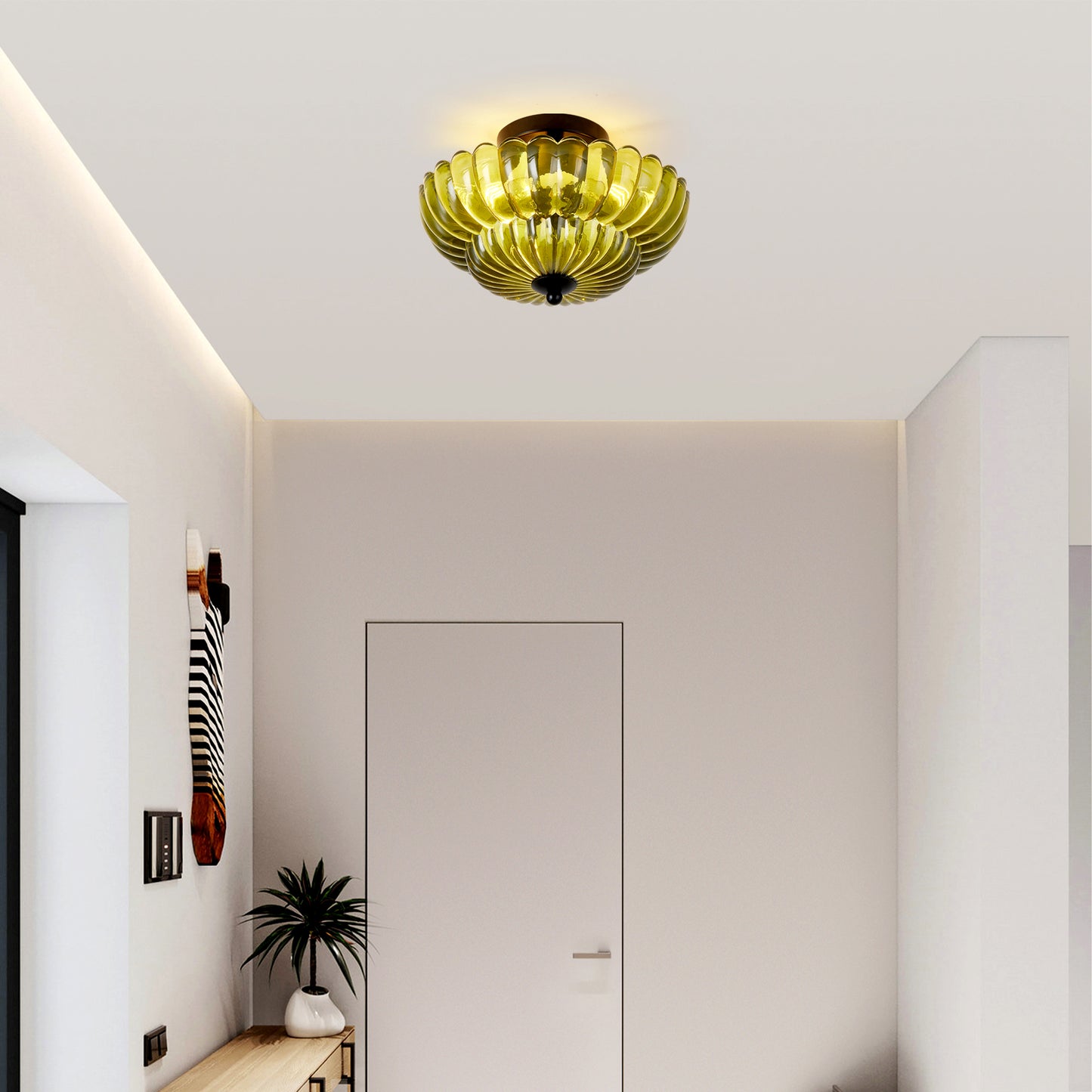 3-Light Green Glass Semi Flush Mount Ceiling Light - view 3