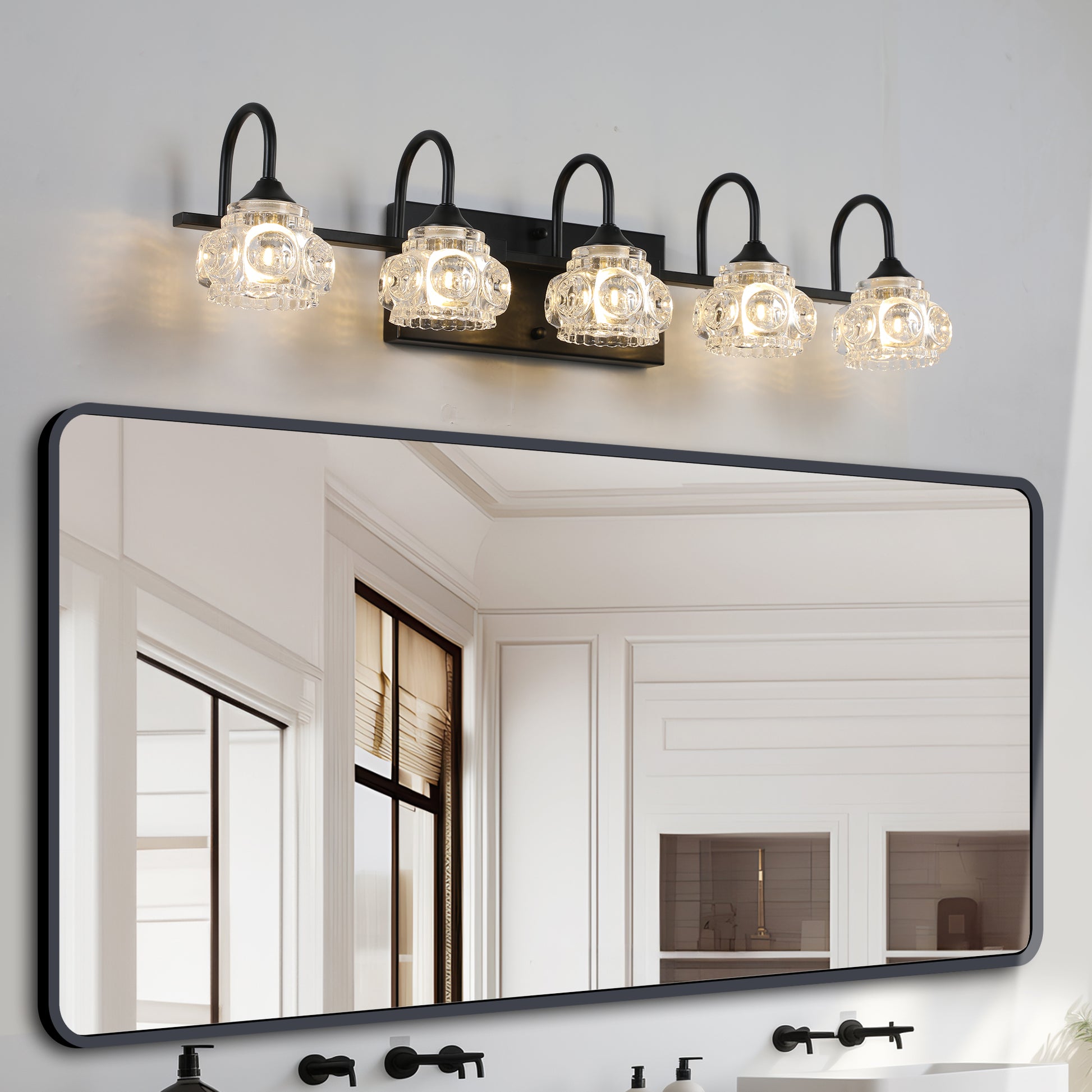 29" Retro 5-Light Black Crystal Vanity Wall Light - view 3