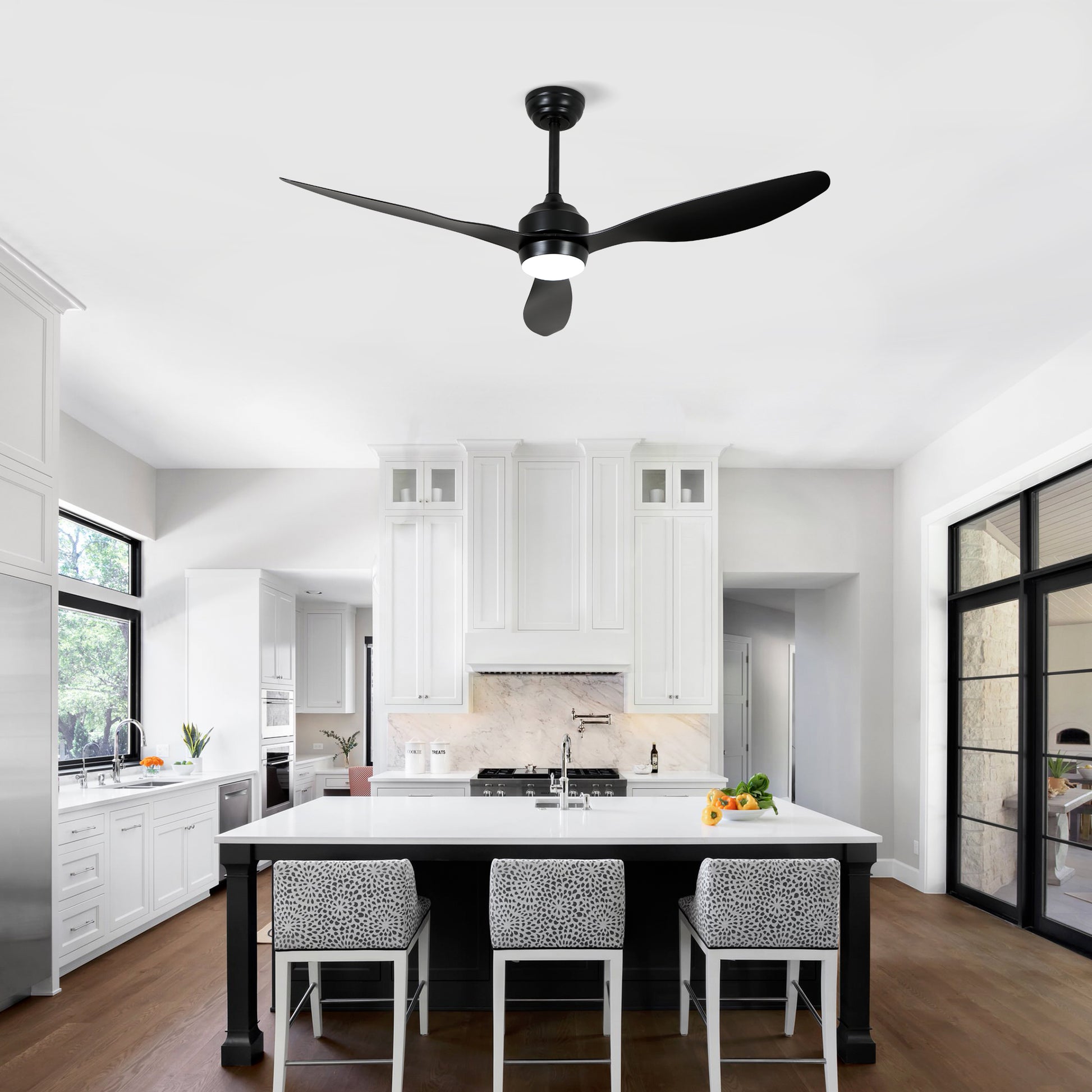 52" Matte Black 3-Blade Ceiling Fan with Light - view 4