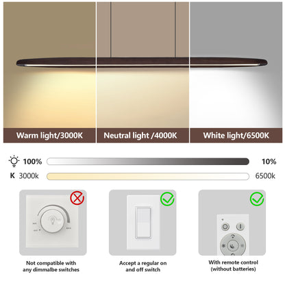 51" Walnut Wood Pendant Light with Remote - view 7