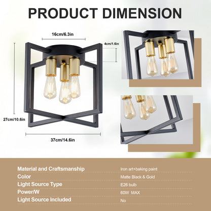 3-Light Black & Gold Geometric Semi Flush Chandelier - view 8