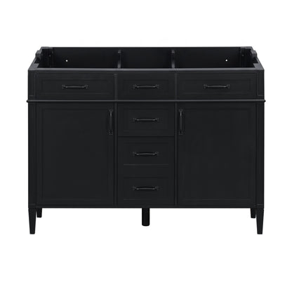48" Black Bathroom Vanity Base Only with 2 Doors and 4 Drawers