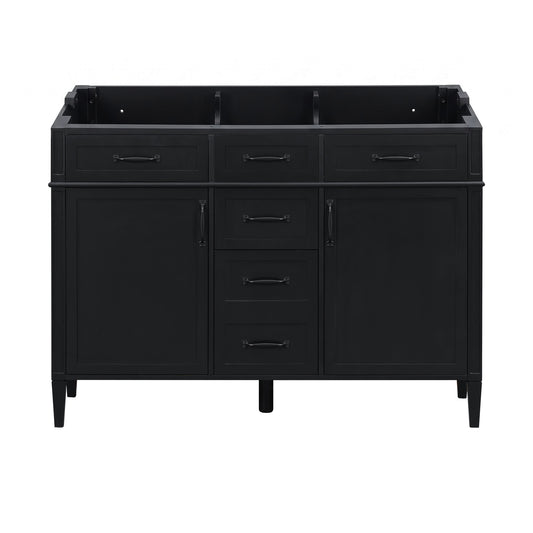 48" Black Bathroom Vanity Base Only with 2 Doors and 4 Drawers