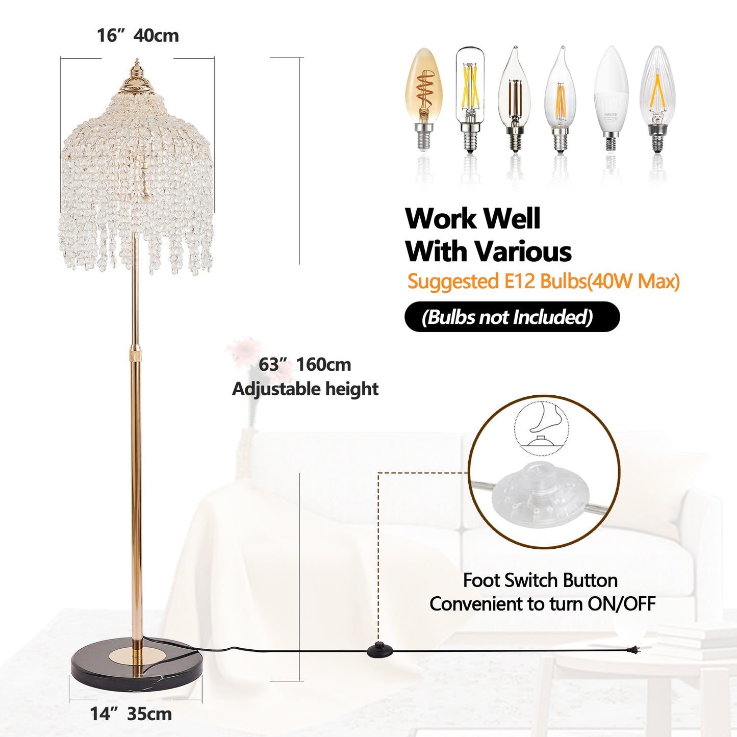 3-Light Gold Waterfall Crystal Floor Lamp - view 9