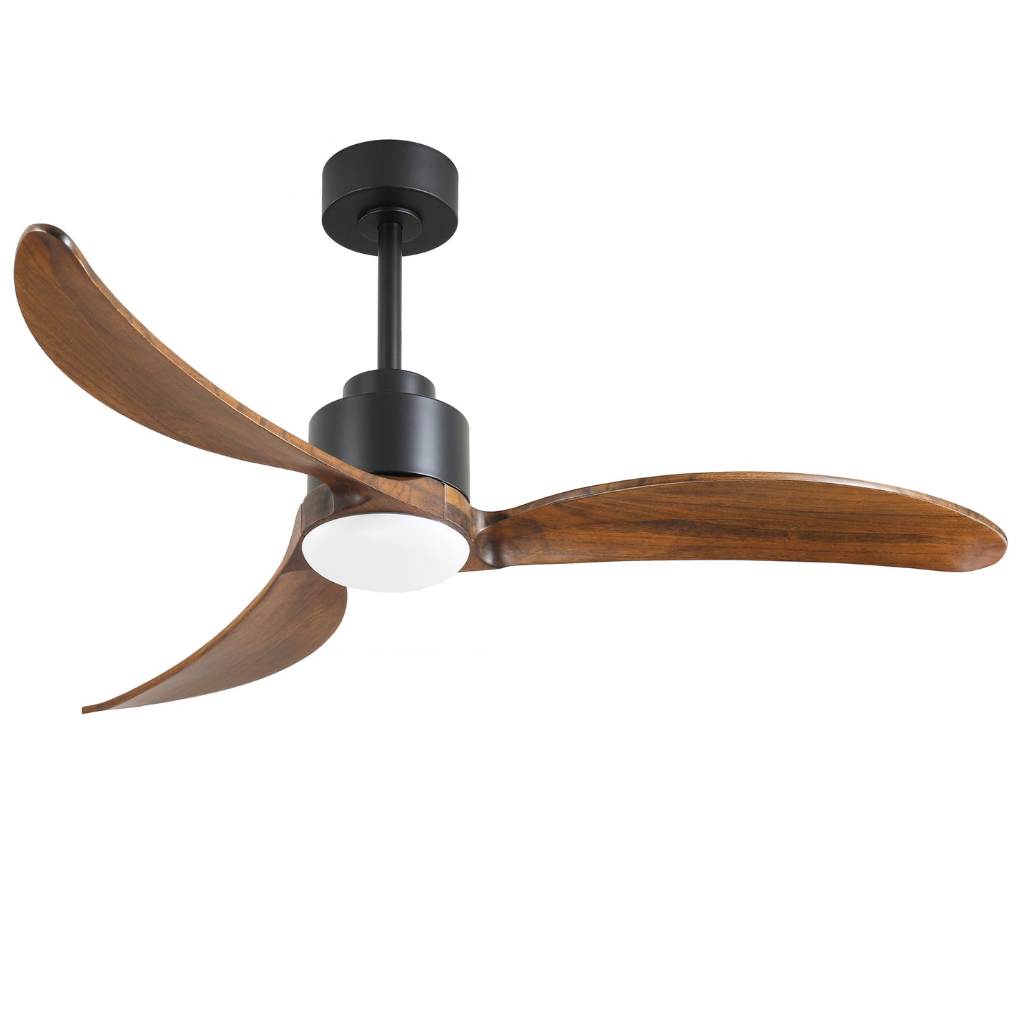 52" Matte Black & Wood Ceiling Fan with Dimmable LED