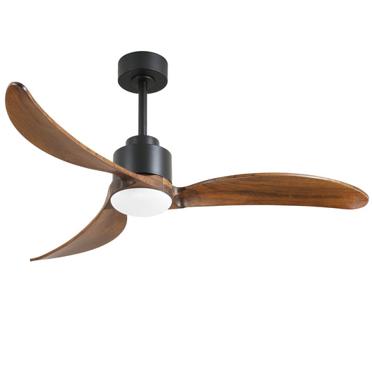 52" Matte Black & Wood Ceiling Fan with Dimmable LED
