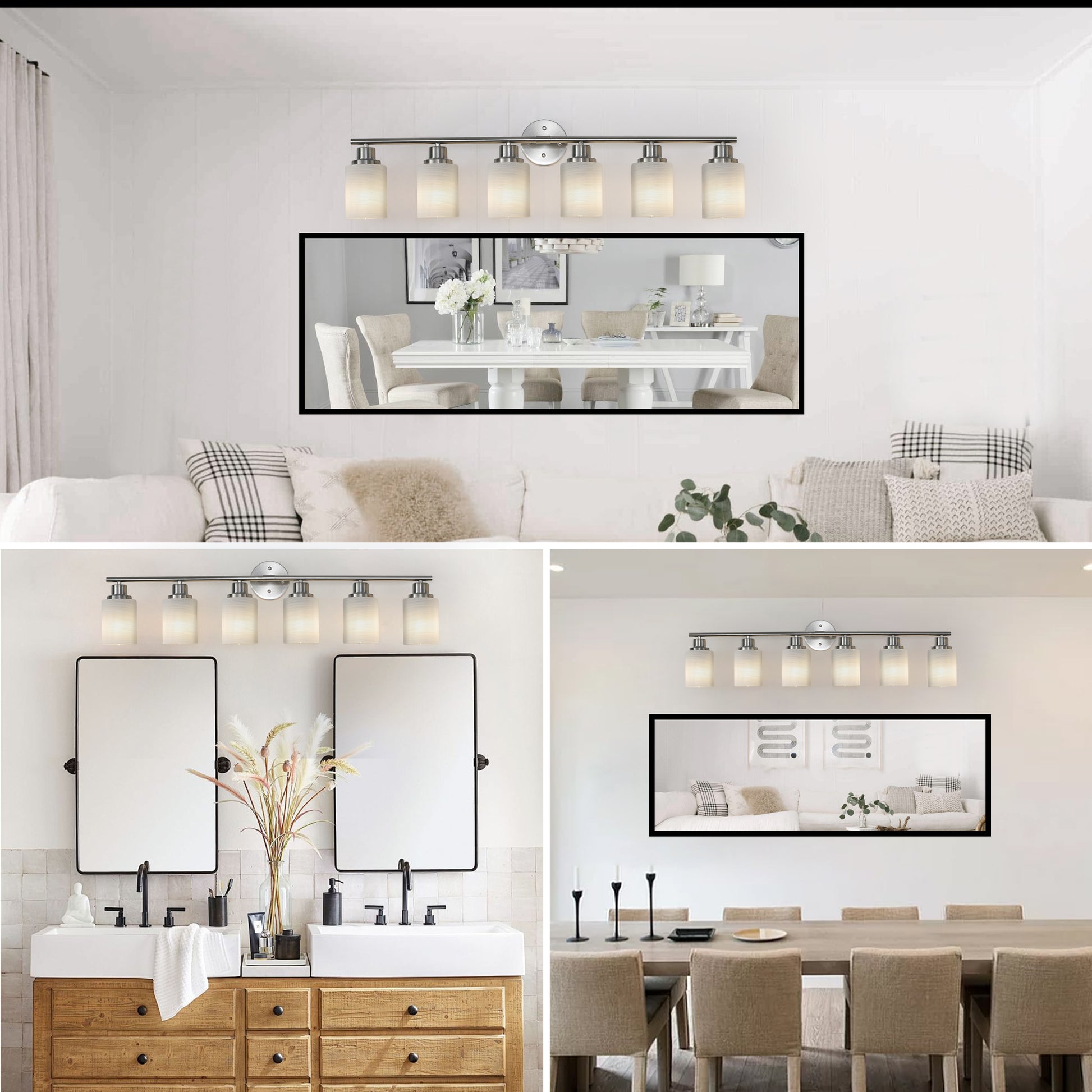 39" 6-Light Brushed Nickel Vanity Light with Frosted Glass - view 7