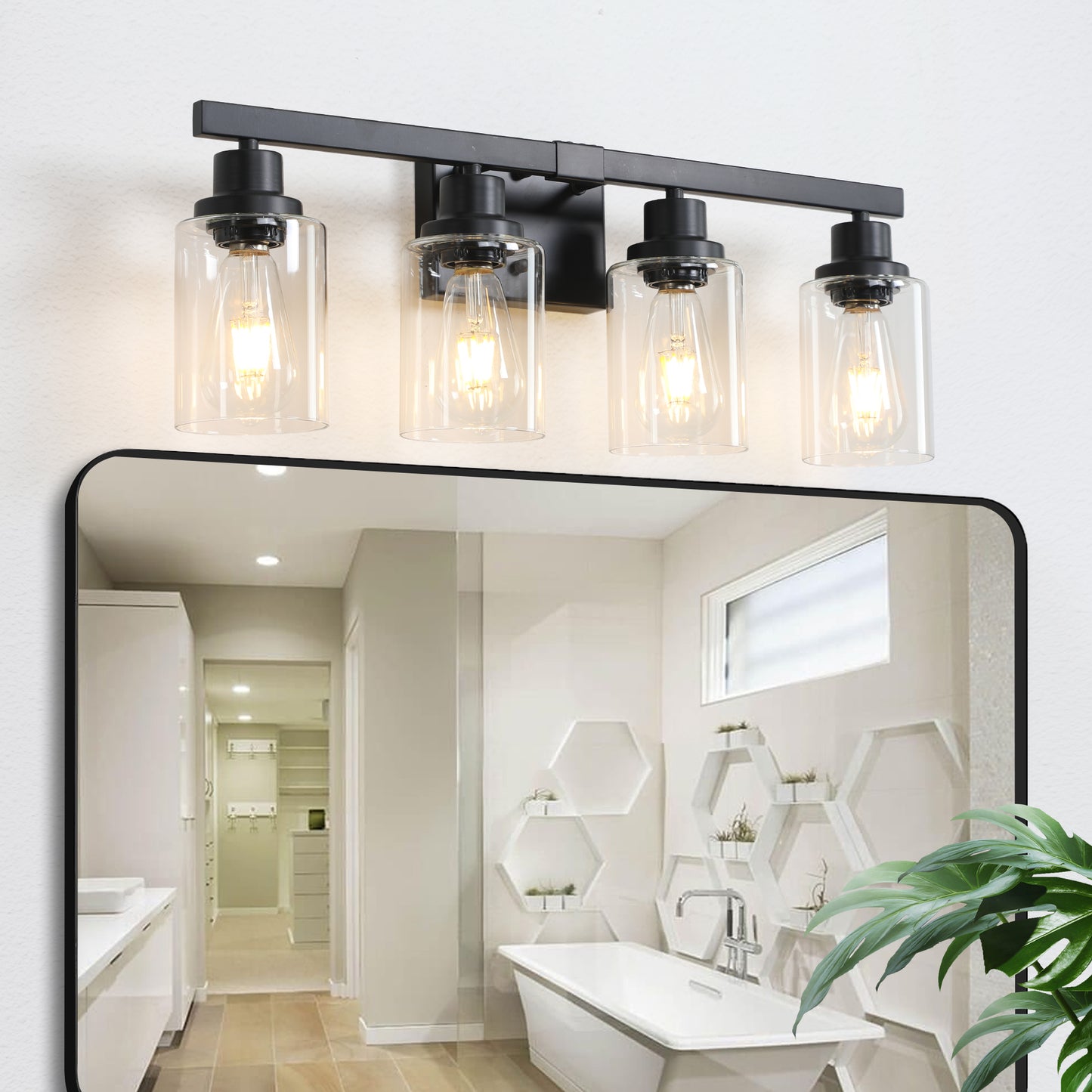 24" 4-Light Black Vanity Light with Clear Glass Shades