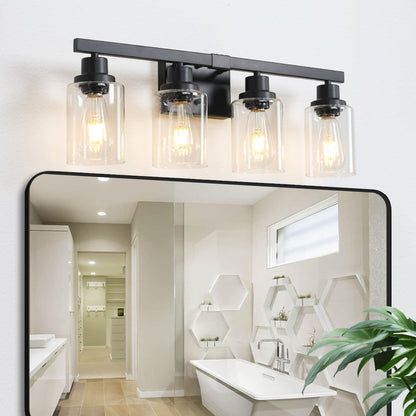24" 4-Light Black Vanity Light with Clear Glass Shades