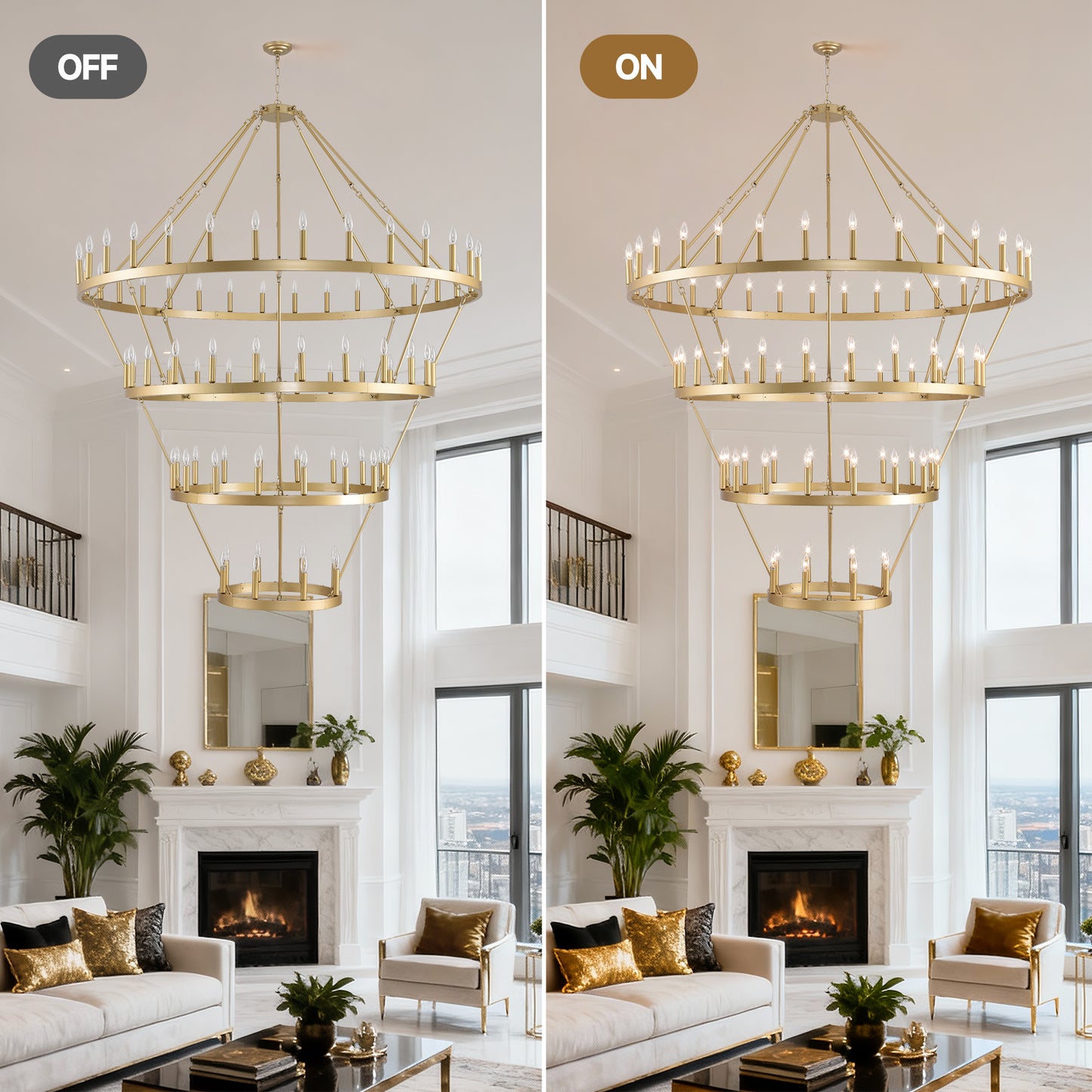 69.3" 4-Tier Gold Wagon Wheel Chandelier, 80-Light - view 8
