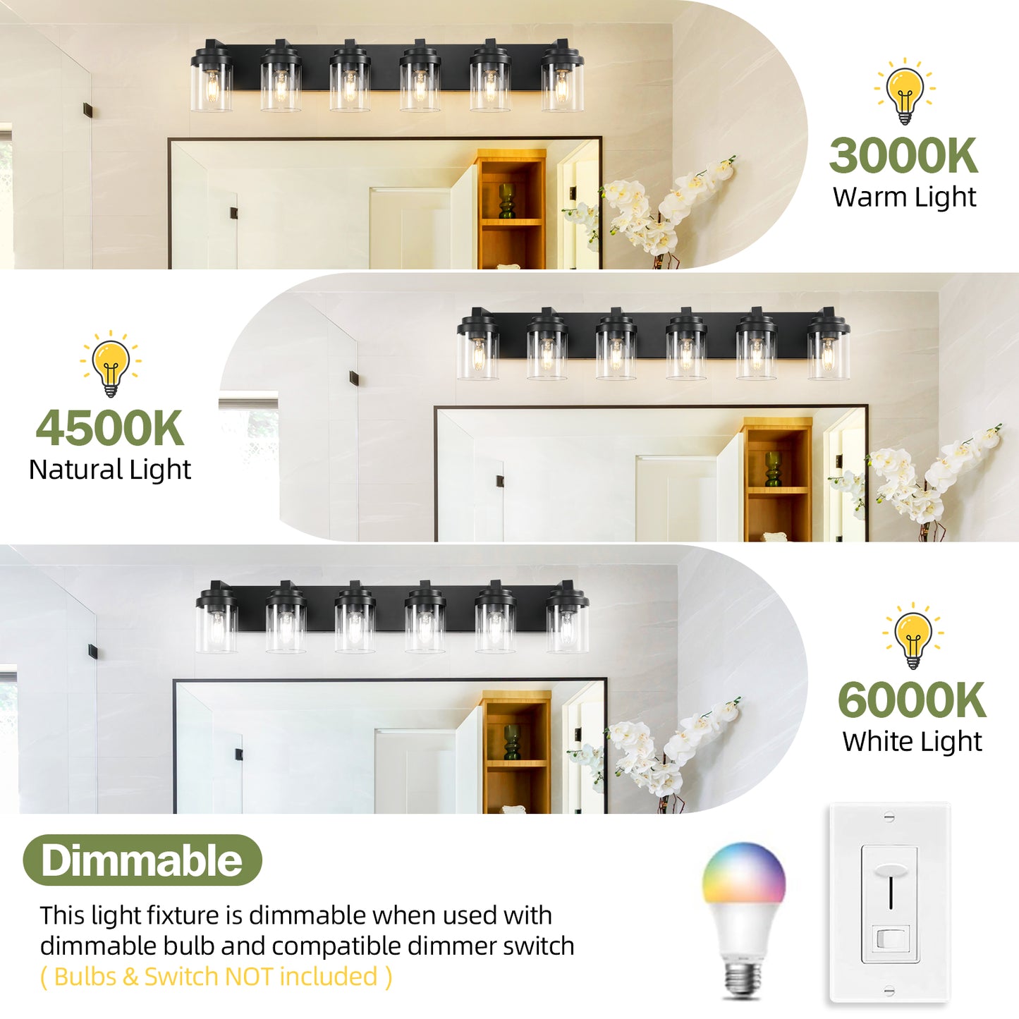 6-Light Black Vanity Light with Clear Glass Shade - view 6