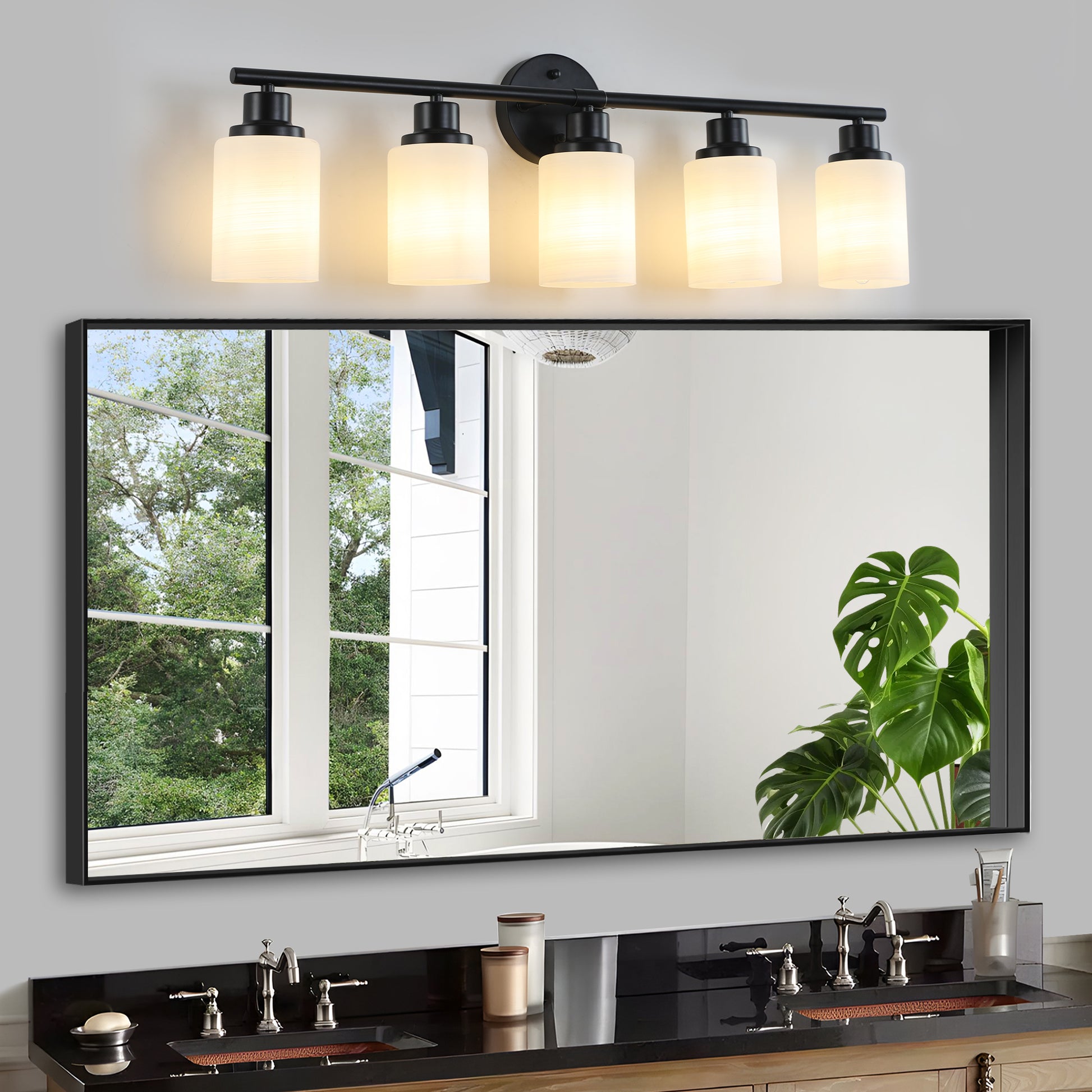 31" 5-Light Black Vanity Light with Frosted Glass - view 2