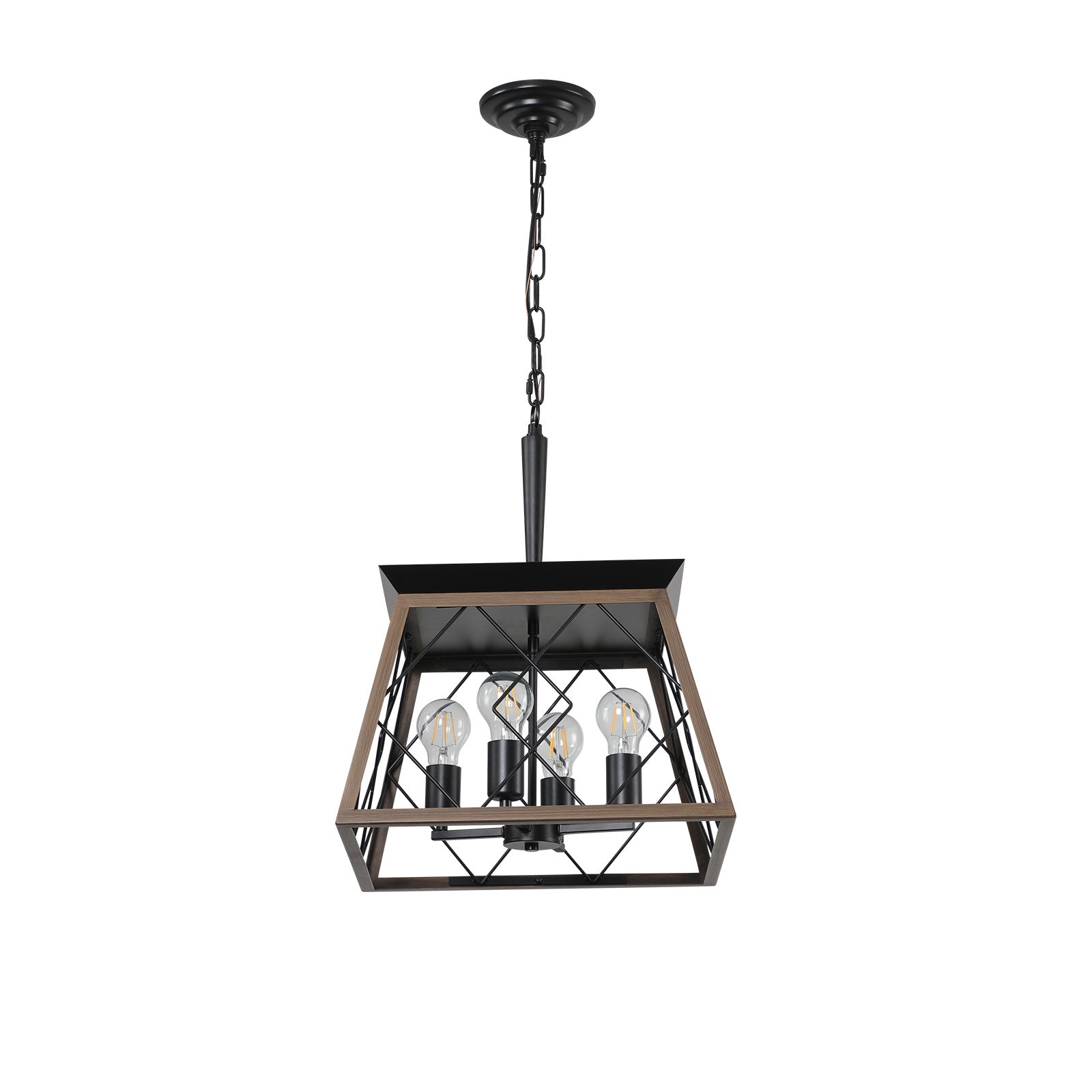 16" 4-Light Walnut Industrial Caged Chandelier - view 9