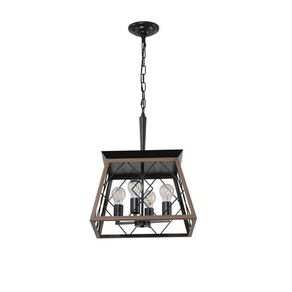 16" 4-Light Walnut Industrial Caged Chandelier - view 9