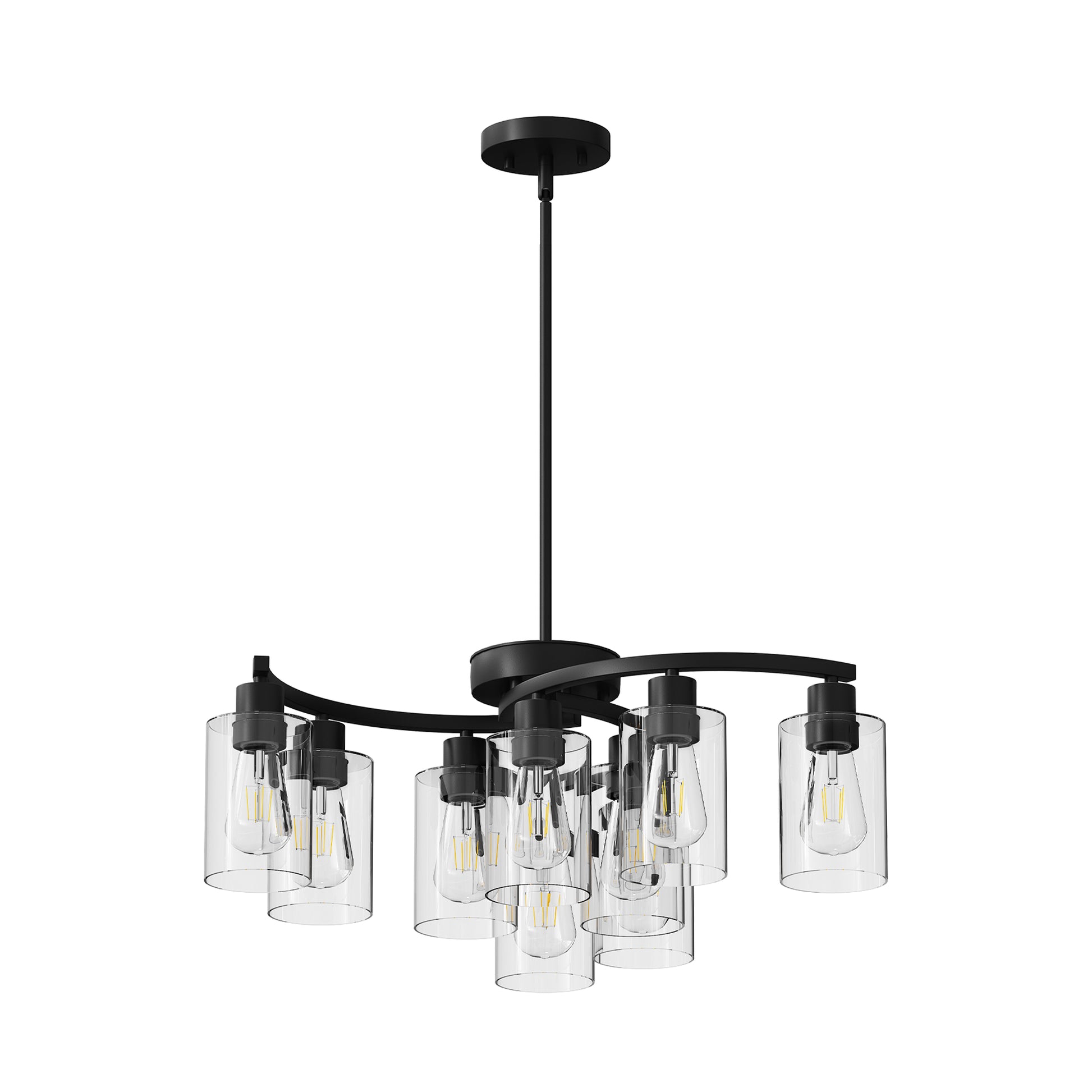 9-Light Black Farmhouse Chandelier with Clear Glass - view 8