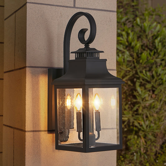 23"H Black Outdoor Wall Lantern with Seeded Glass, Set of 2 - view 2