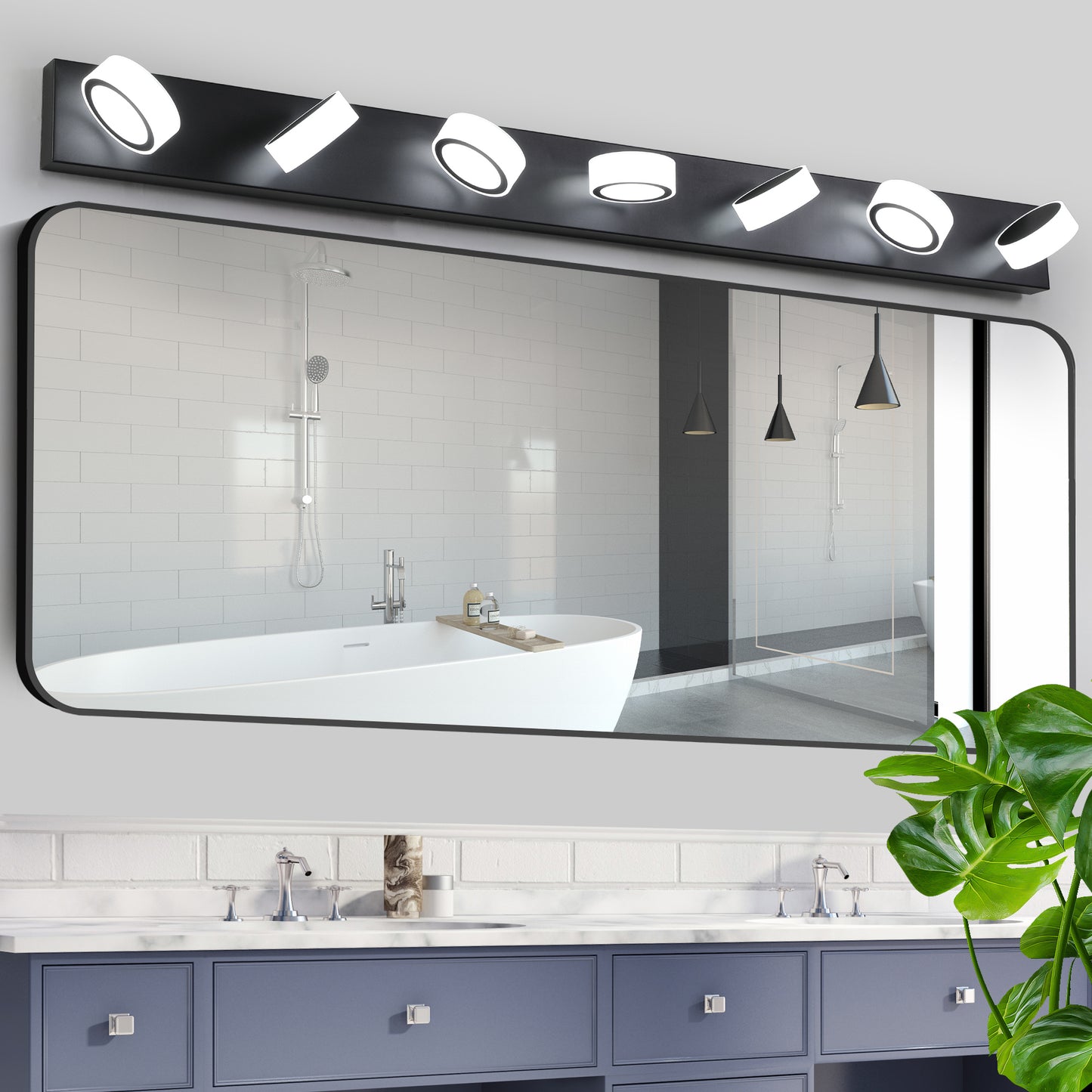 52" 7-Light Black Vanity Light with Dimmable LED - view 3