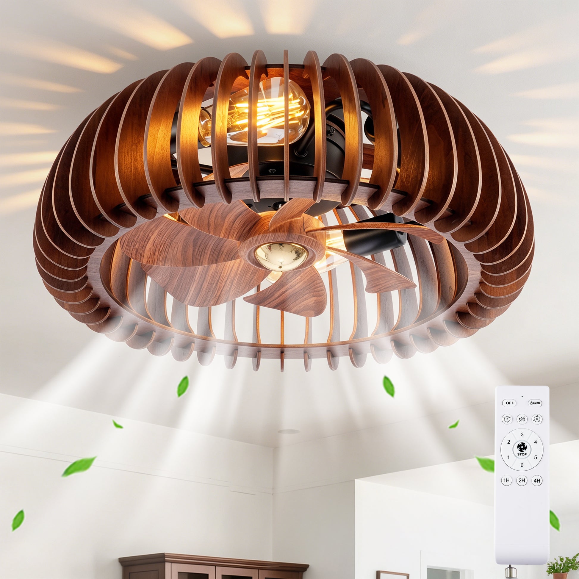 20" Wood Semicircle Flush Mount Ceiling Fan with Remote - view 2