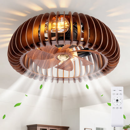 20" Wood Semicircle Flush Mount Ceiling Fan with Remote - view 2