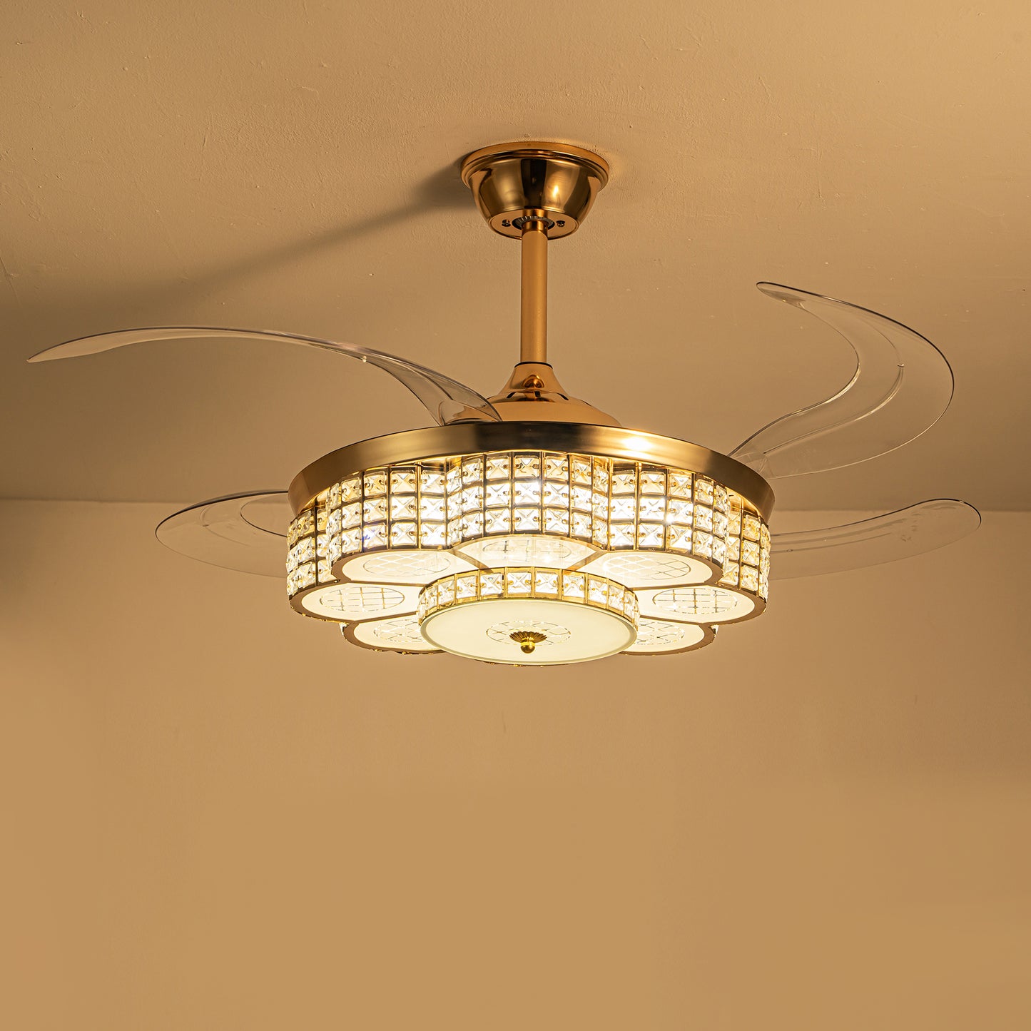 48" Gold Retractable Blade Ceiling Fan with Light & Remote - view 14
