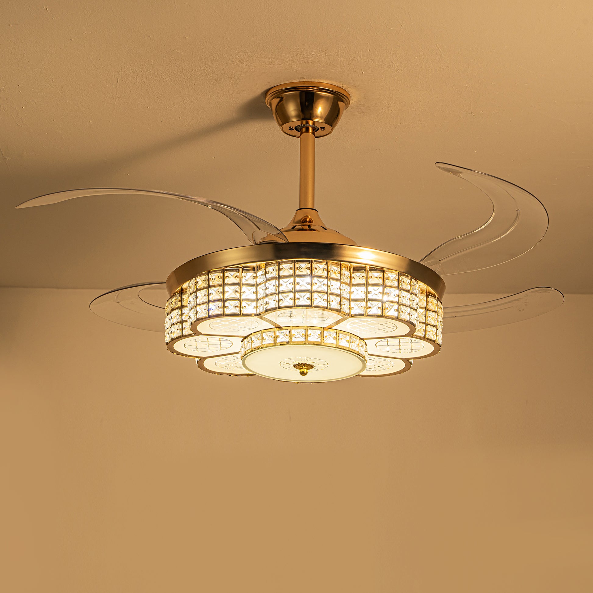 48" Gold Retractable Blade Ceiling Fan with Light & Remote - view 14