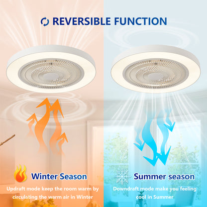 Matte White Flush Mount Ceiling Fan with Dimmable LED - view 8