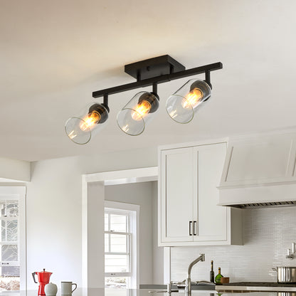 3-Light Black Semi Flush Mount Ceiling Light with Clear Glass