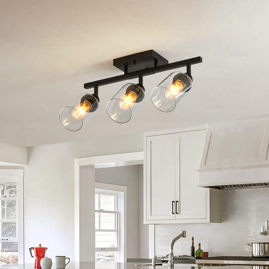 3-Light Black Semi Flush Mount Ceiling Light with Clear Glass