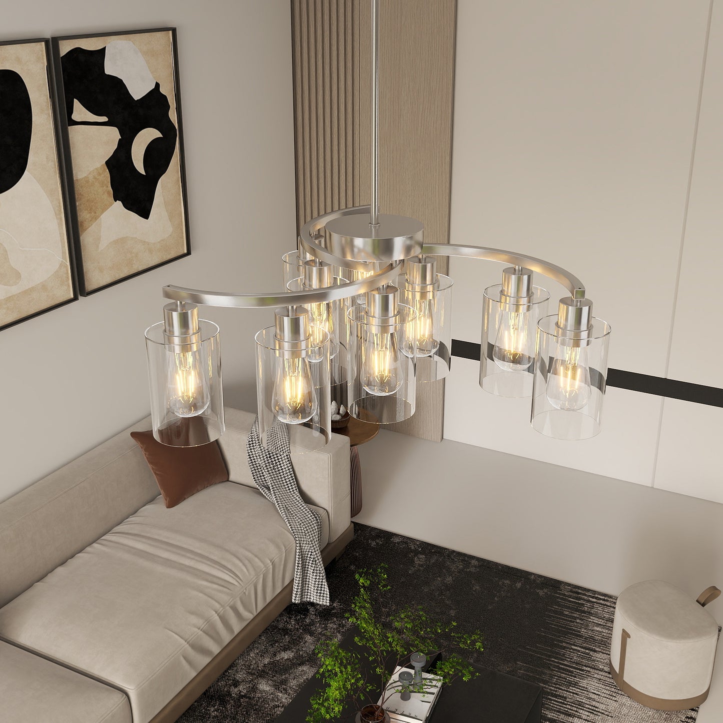 9-Light Brushed Nickel Farmhouse Glass Chandelier - view 5