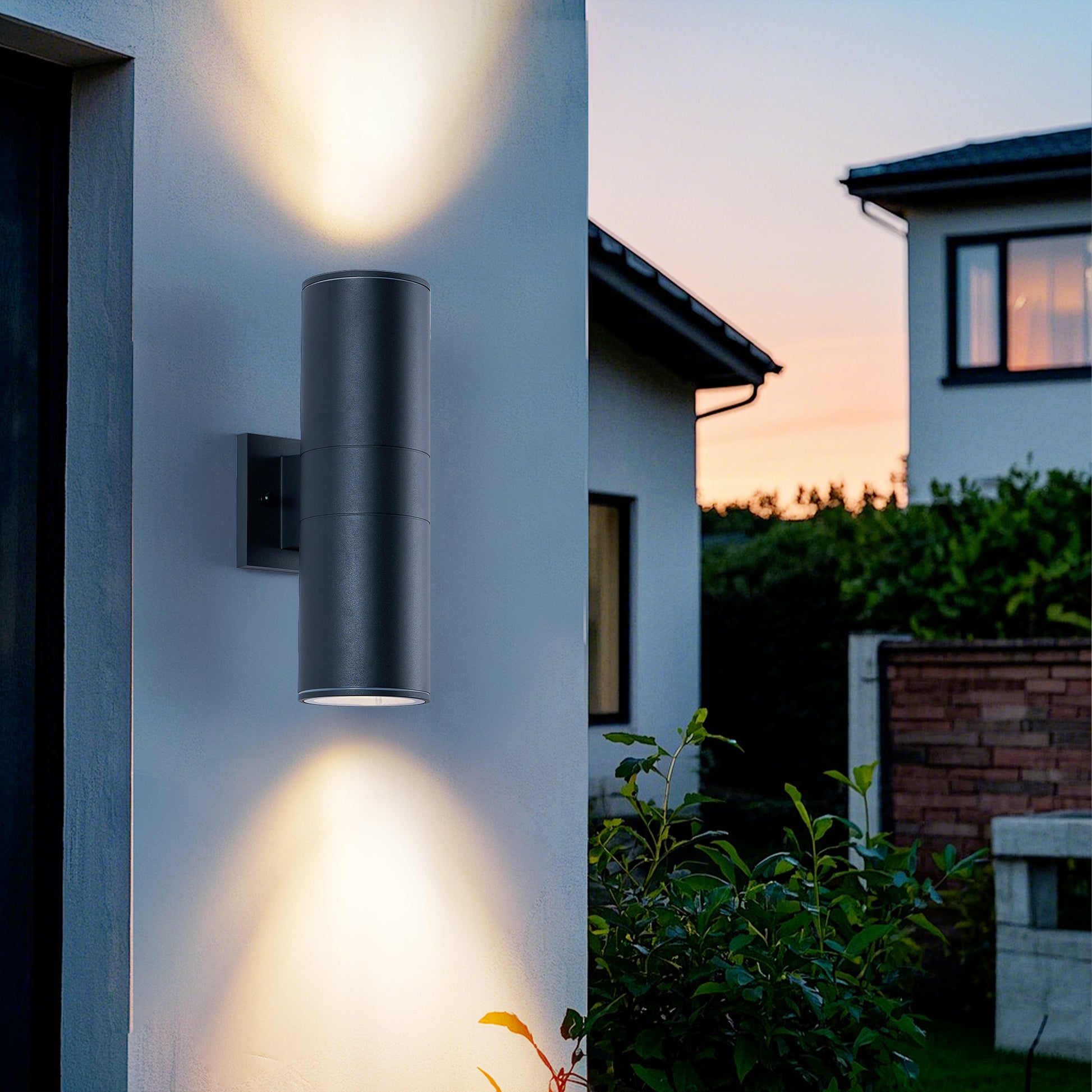 18" Matte Black Cylinder Outdoor Wall Light, Set of 2 - view 3