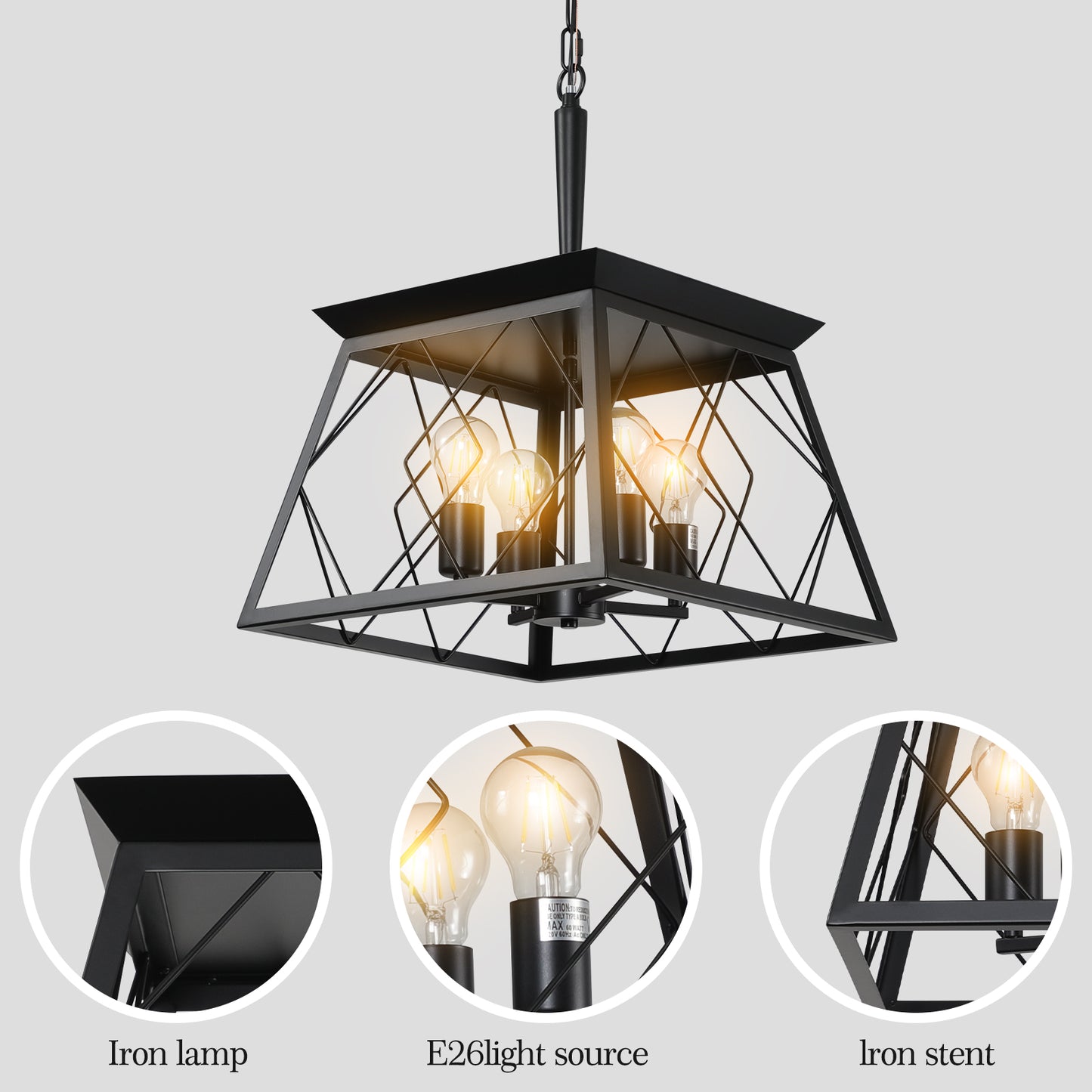 16" 4-Light Black Industrial Cage Chandelier - view 7