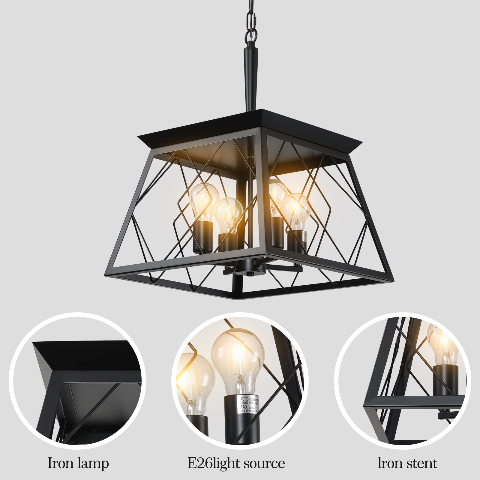 16" 4-Light Black Industrial Cage Chandelier - view 7