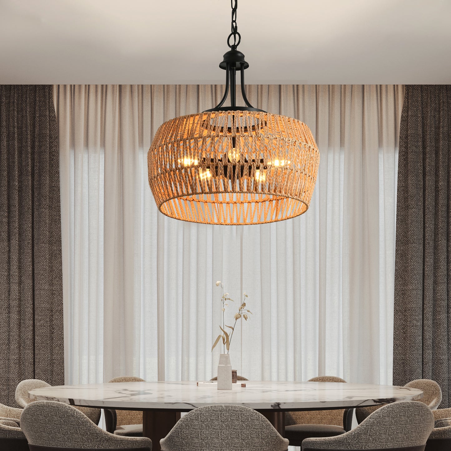 19" Hand-Woven Boho Hemp Rope Pendant Light - view 3