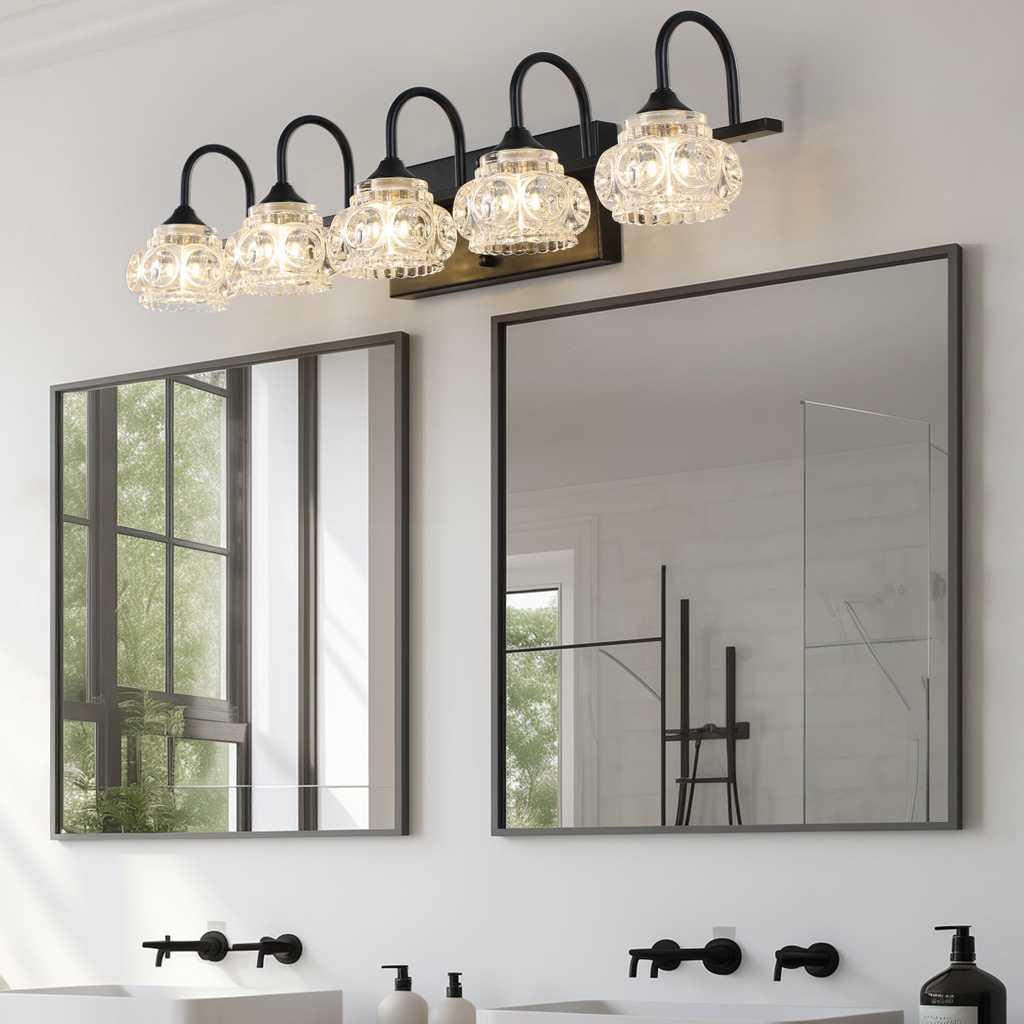 29" Retro 5-Light Black Crystal Vanity Wall Light - view 2