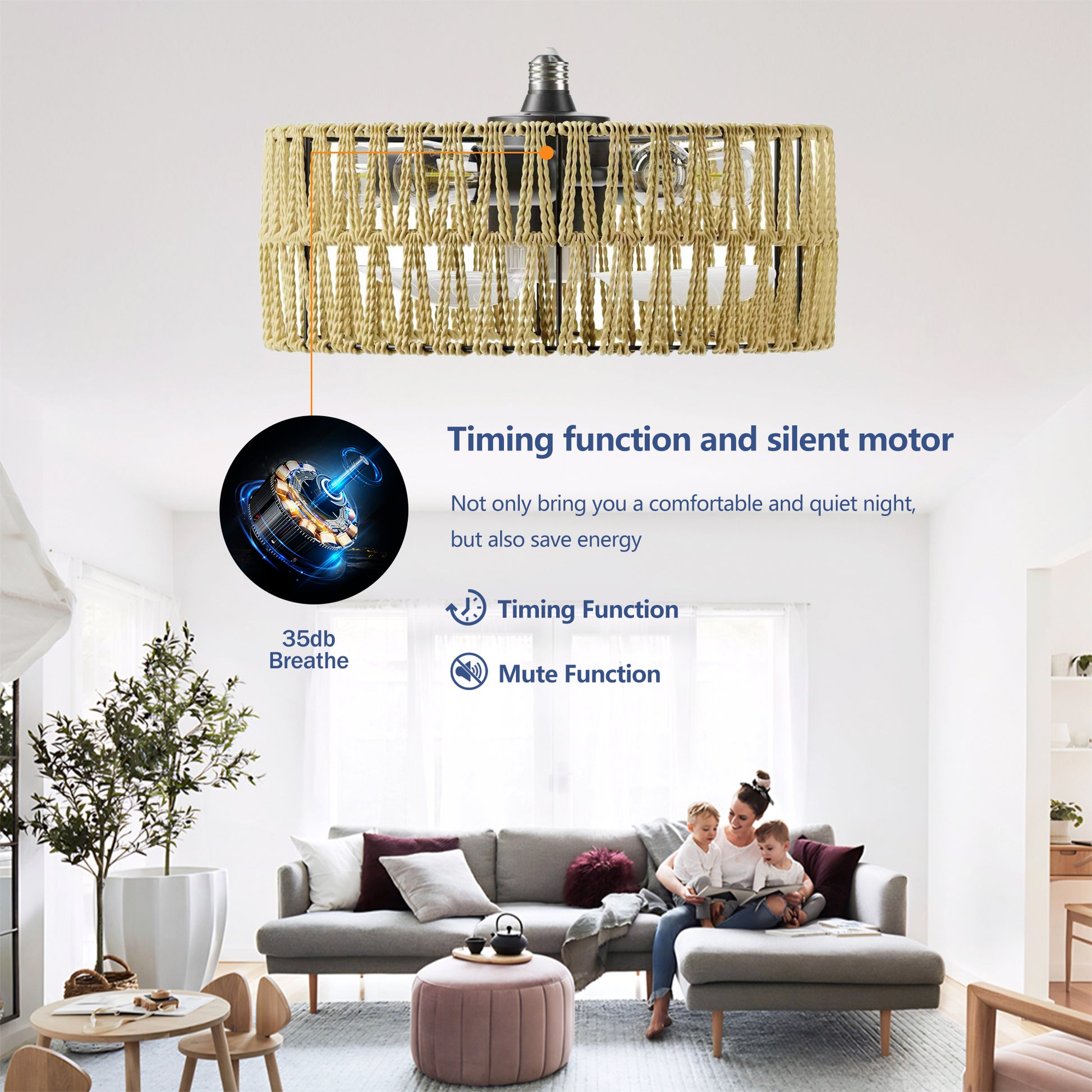 White Low Profile Flush Mount Ceiling Fan with Remote - view 10