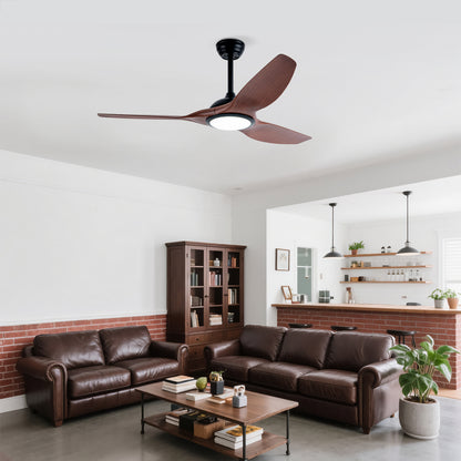52" Matte Black & Wood Ceiling Fan with Remote - view 3