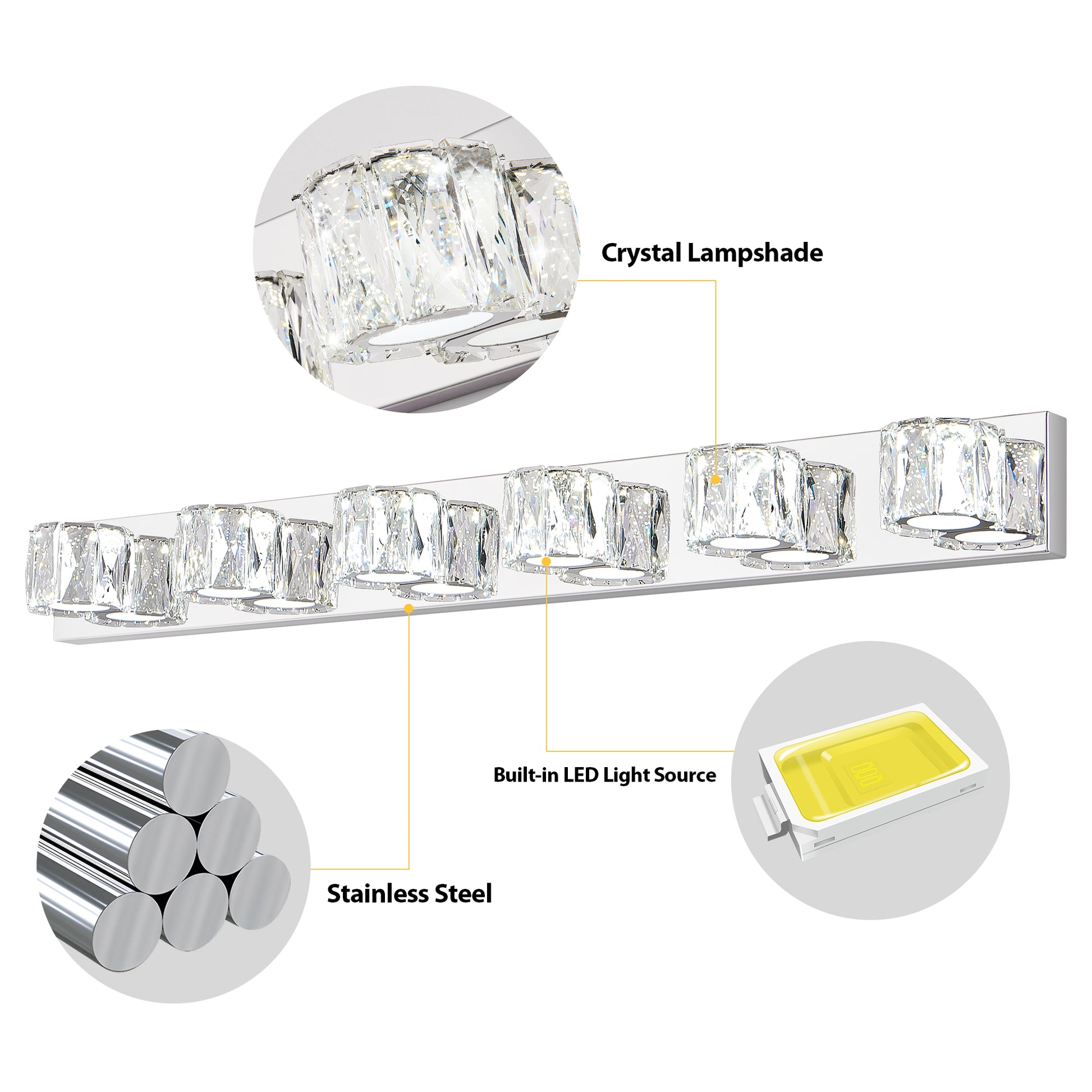 41" 6-Light Chrome Crystal Vanity Wall Light - view 11